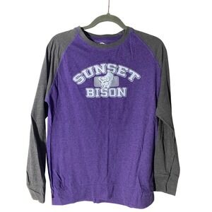 Ohiopyle Sunset Bison Graphic Raglan Long Sleeve Shirt Purple Gray Mens Medium